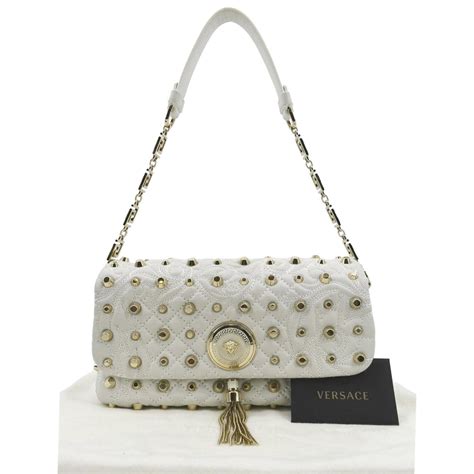 round versace studded vanitas medusa white tassel clutch|Versace Medusa Bags .